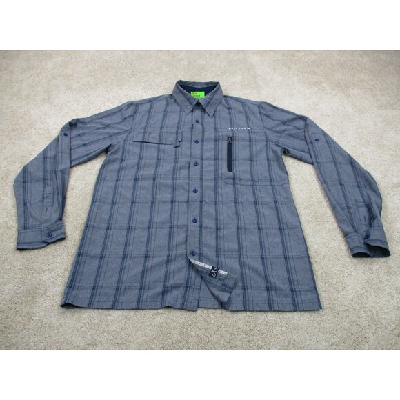 Salt Life Shirt Adult Medium M Blue Fishing Performance Button Up UVapor Mens - Picture 1 of 11